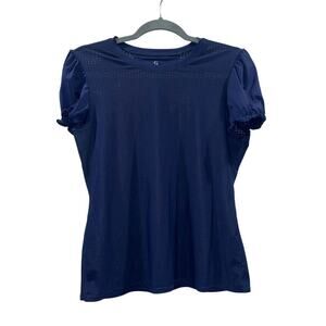 Goop G. Label Navy Perforated Puff Sleeve Activewear Top - Medium